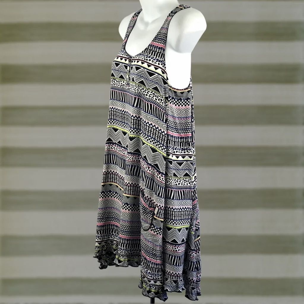 Vintage Vintage Tank Mini Dress M Jrs Blk/Wht Sleeveless Ruffles Geo Hi-Lo Boho Beach Size M / US 6-8 / IT 42-44 - 1 Thumbnail