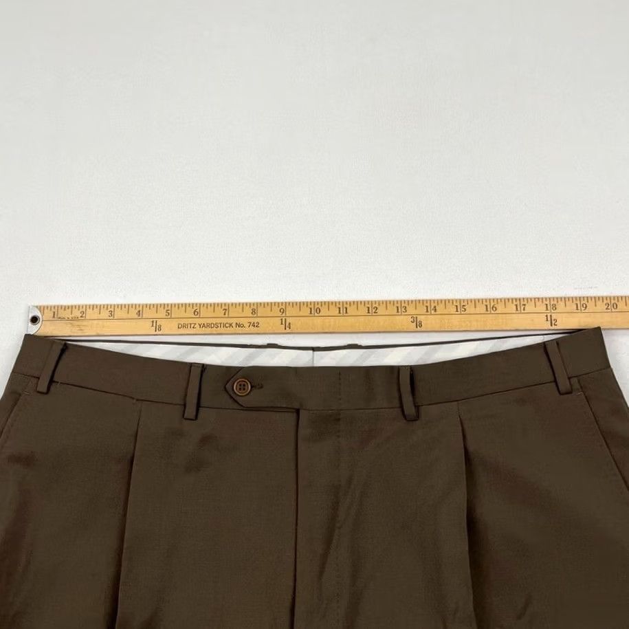 Canali Canali Dress Pants Mens 38x29 Straight Brown Wool Trousers Slacks Pleated Cuffed Regular Mens Brown Wool Dress Pants Size US 38 / EU 54 - 4 Thumbnail