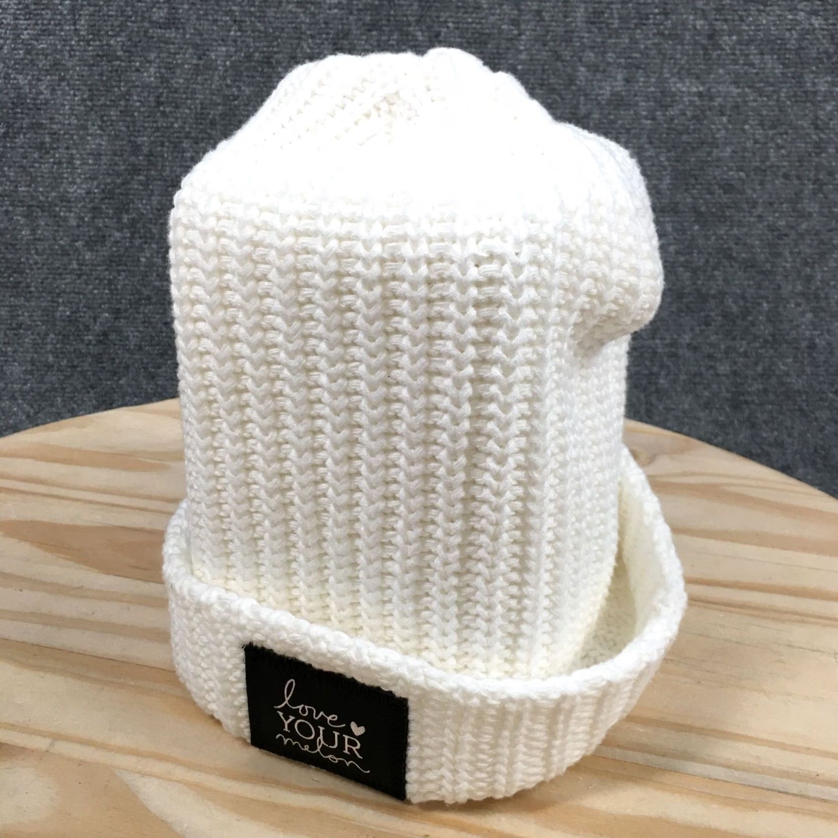 Vintage Love Your Melon Winter Beanie Hat Unisex One Size Knitted Cotton White Size ONE SIZE - 2 Thumbnail