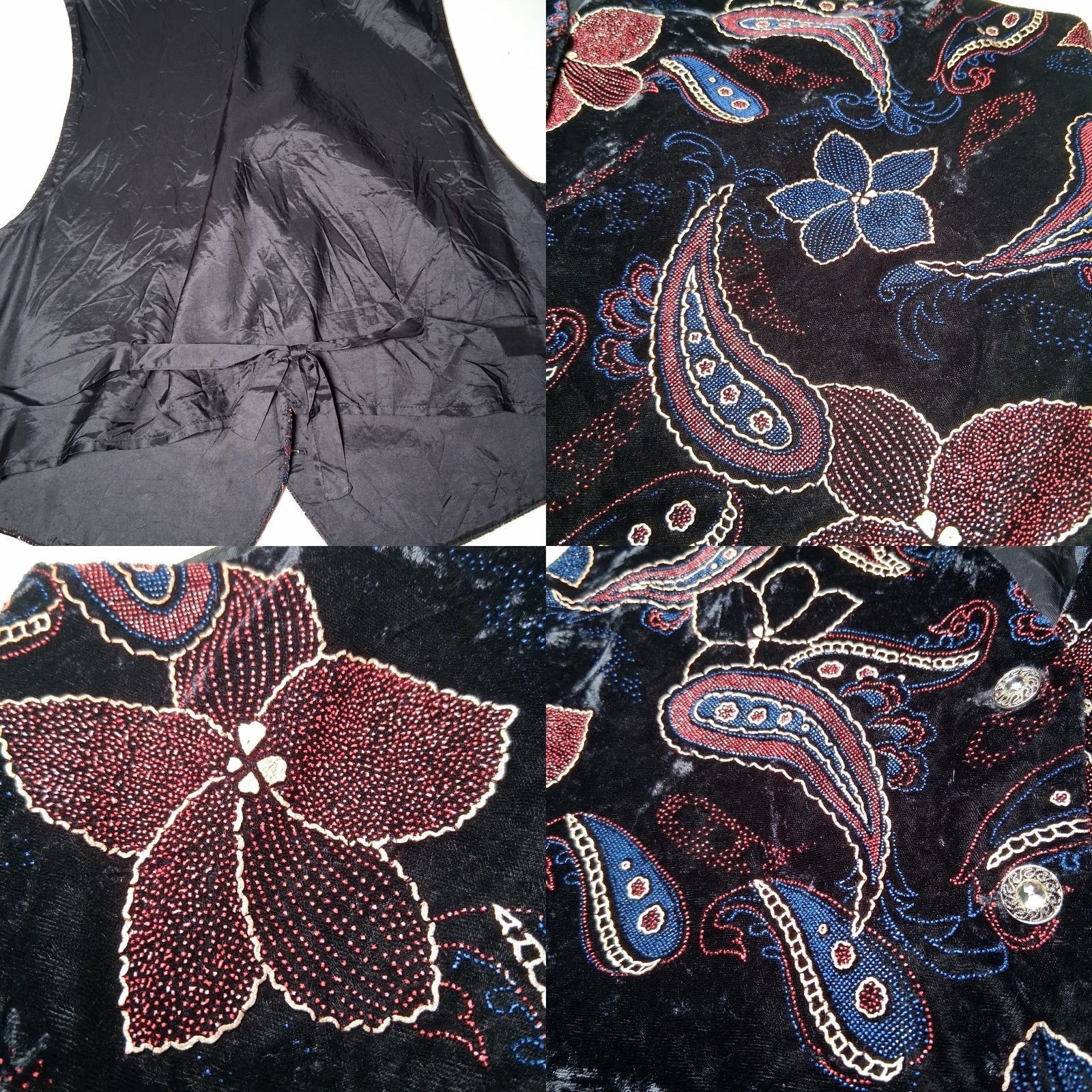 Velvet VINTAGE Melrose Vest Women's Velvet Floral Paisley Boho 1990s Large L Sleeveless Button V-Neck Black Size L / US 10 / IT 46 - 8 Thumbnail