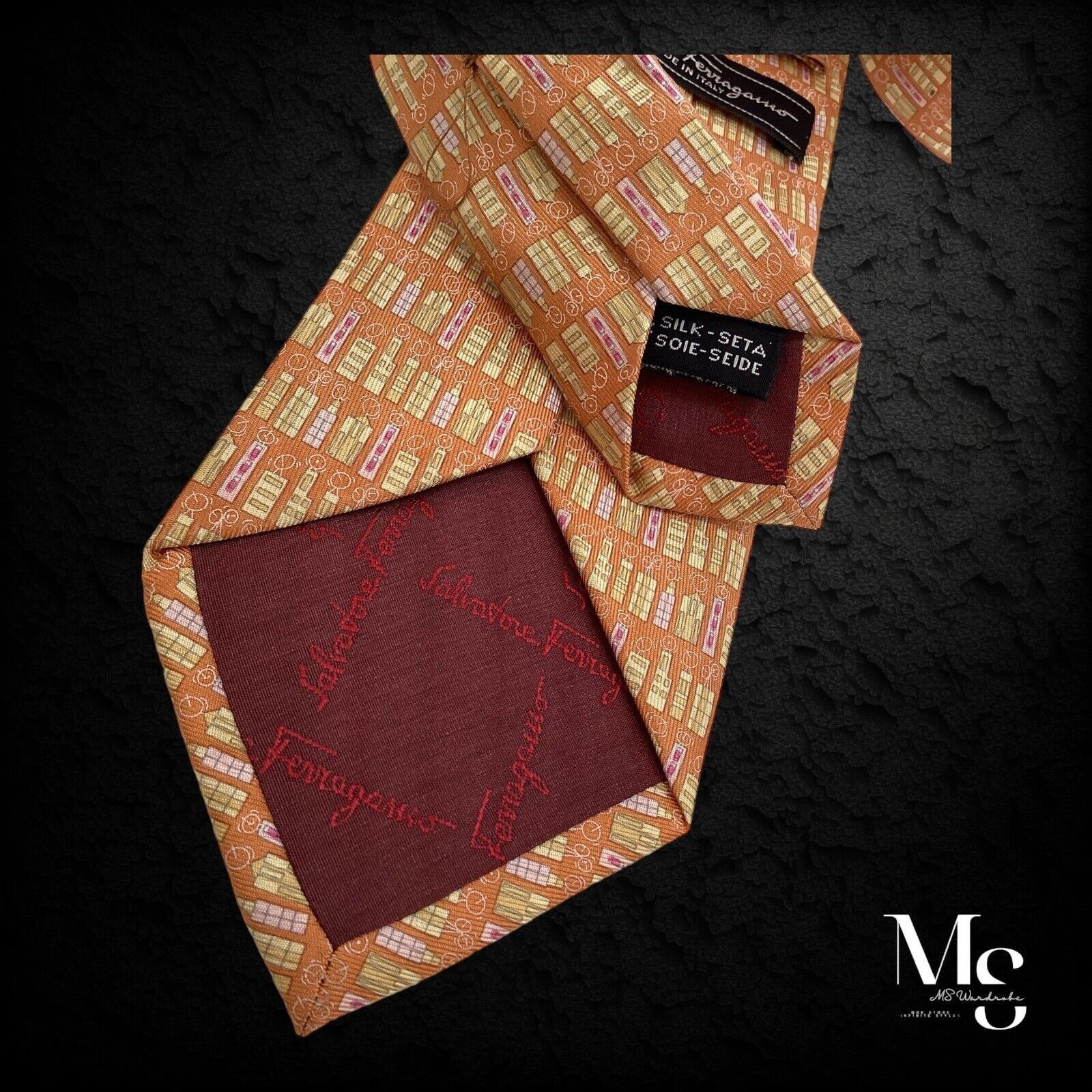Salvatore Ferragamo SALVATORE FERRAGAMO Orange Building Luxury Silk Tie Made In Size ONE SIZE - 5 Thumbnail