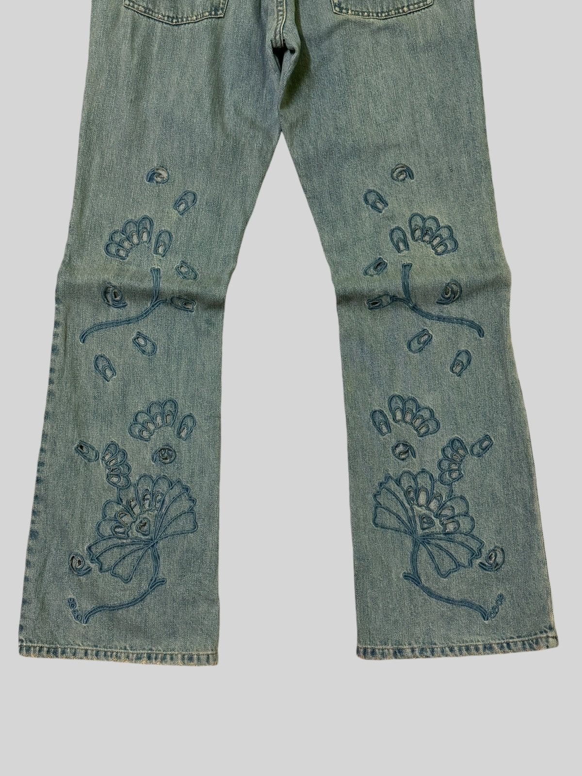Hysteric Glamour × Japanese Brand Flared Distressed BUFFALO JEANS Trashed Embroidery Denim Size US 34 / EU 50 - 12 Thumbnail