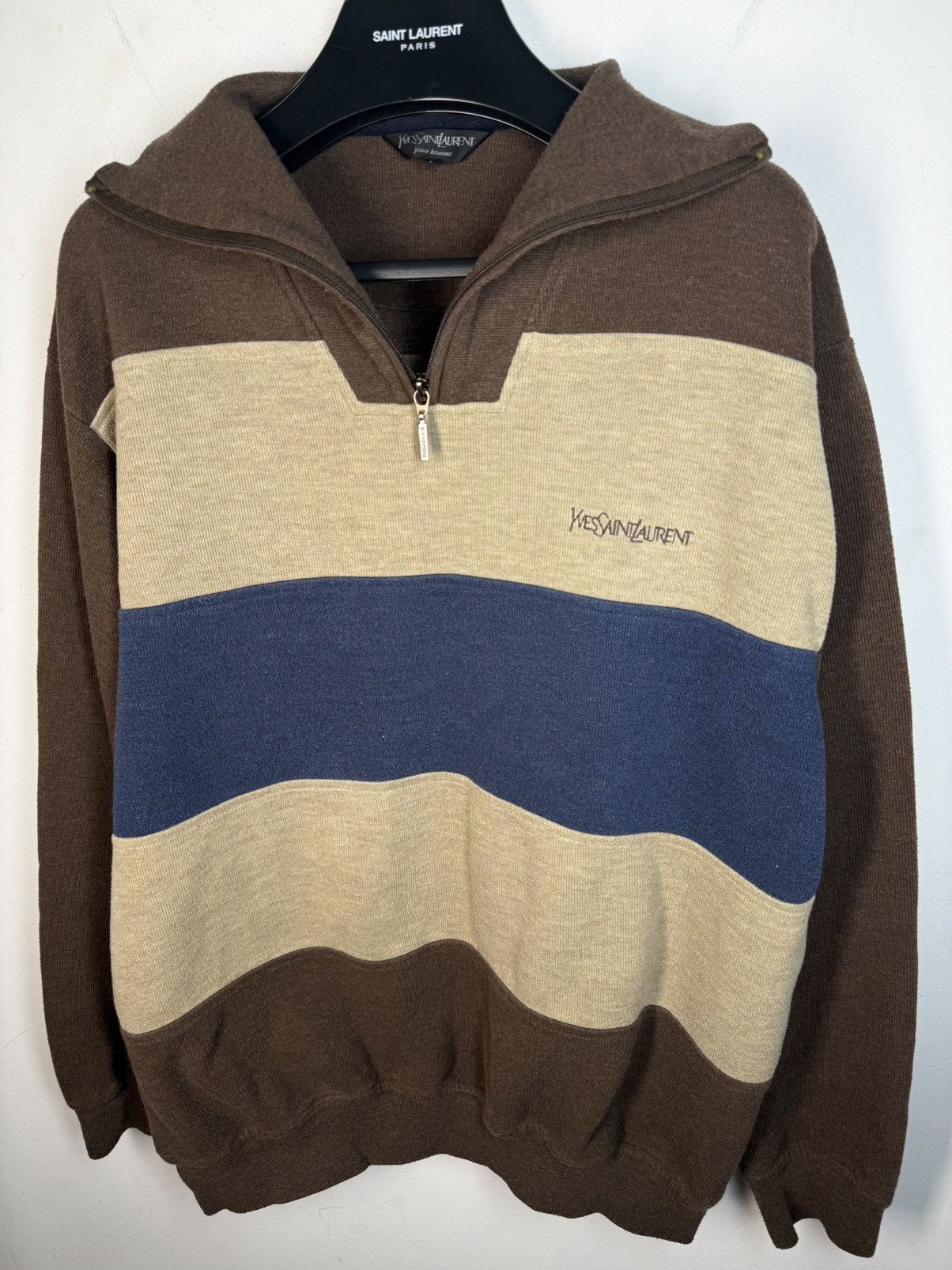 Yves Saint Laurent 90s YSL Sweatshirt 1/4 Quarter Zip Brown Vintage Sweater Size US L / EU 52-54 / 3 - 8 Thumbnail