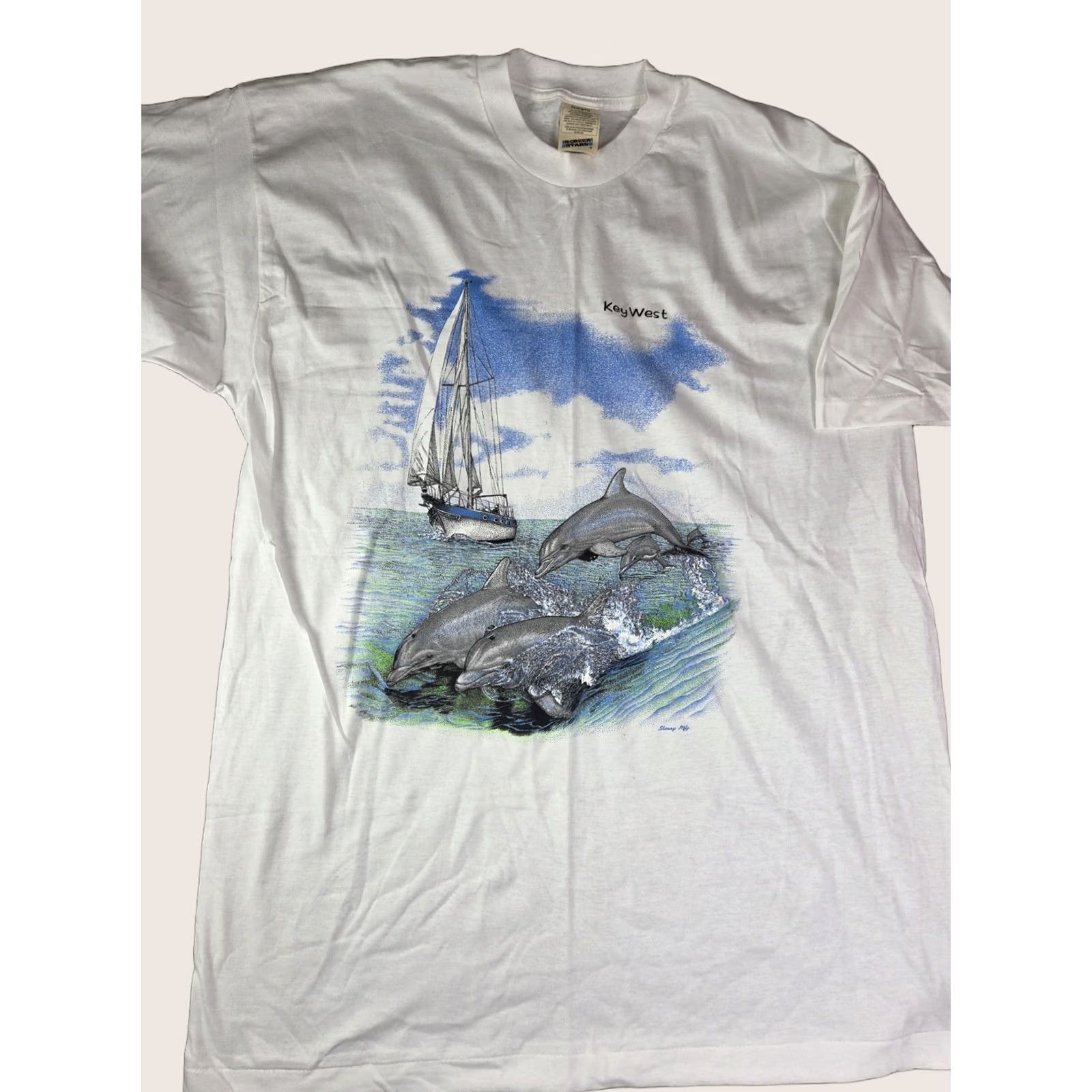 Vintage VINTAGE Key West Florida T Shirt XL White Unisex Adults Short Sleeve Dolphins Sailboat Single Stitch Screen Stars) Size US XL / EU 56 / 4 - 1 Thumbnail