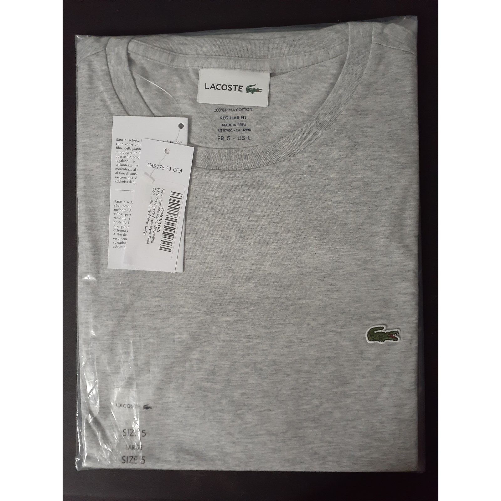 Lacoste Lacoste Men's Short Sleeve Jersey Crewneck T-Shirt, Grey L Size US L / EU 52-54 / 3 - 3 Thumbnail