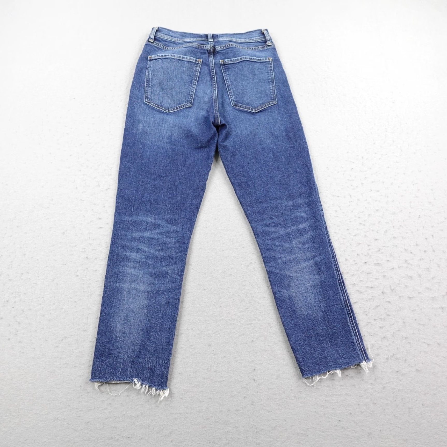 Agolde VINTAGE? No—Wait, item not vintage. AGOLDE Jeans Womens 28 Blue Denim High Rise Straight Crop Distressed Raw Hem Jeans Size 28" / US 6 / IT 42 - 4 Thumbnail
