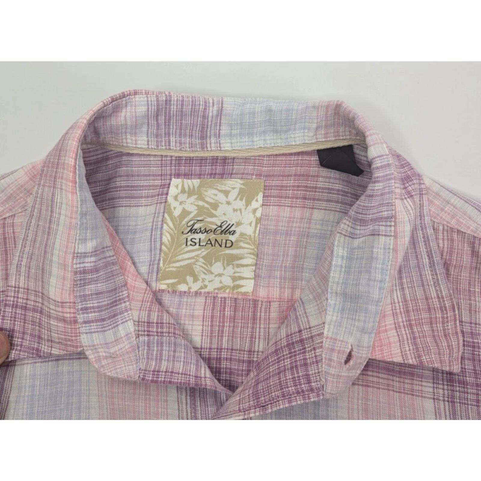 Tasso Elba Tasso Elba Shirt Men's Large Pink Linen Short Sleeve Button-Up Plaid Collared Casual Shirt (Button) Size US L / EU 52-54 / 3 - 5 Thumbnail