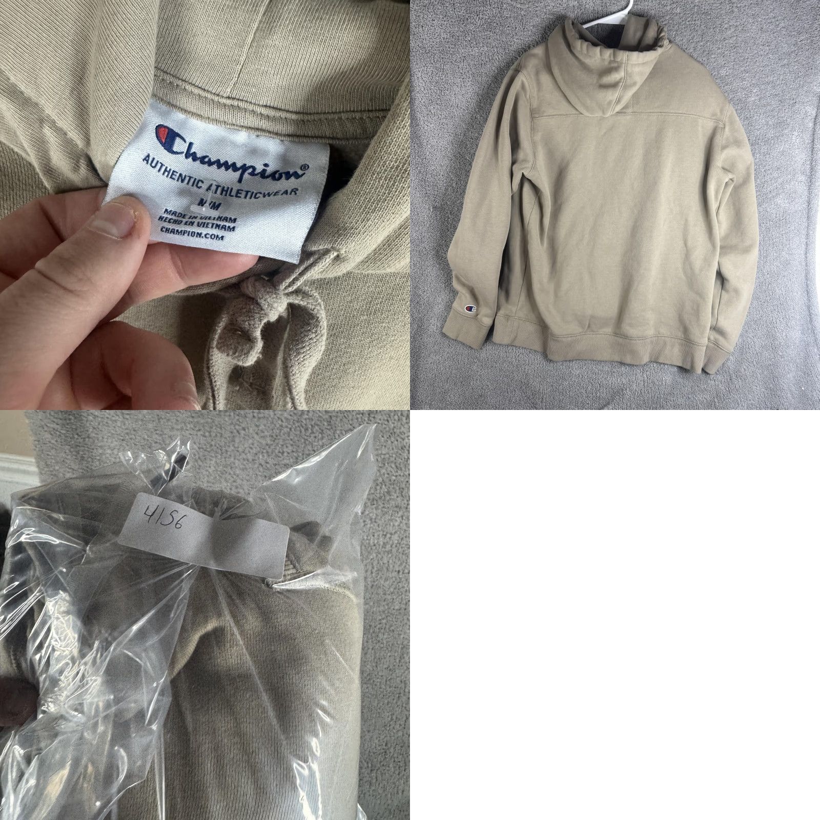 Champion Champion Hoodie Mens Medium Beige Fleece Pullover Sweatshirt C Logo Knit Front Pocket Ribbed Cuffs Hem Regular Fit Winter Mens Size US M / EU 48-50 / 2 - 9 Thumbnail