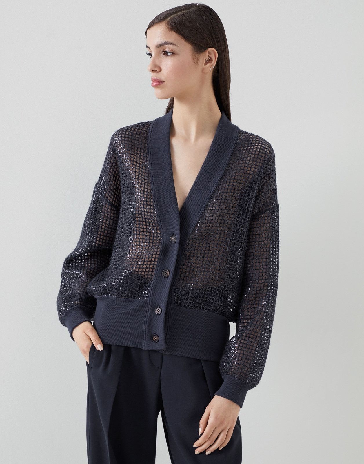 Brunello Cucinelli o1la1rc1a0225 Diamond Cardigan in Navy Size L / US 10 / IT 46 - 1 Thumbnail