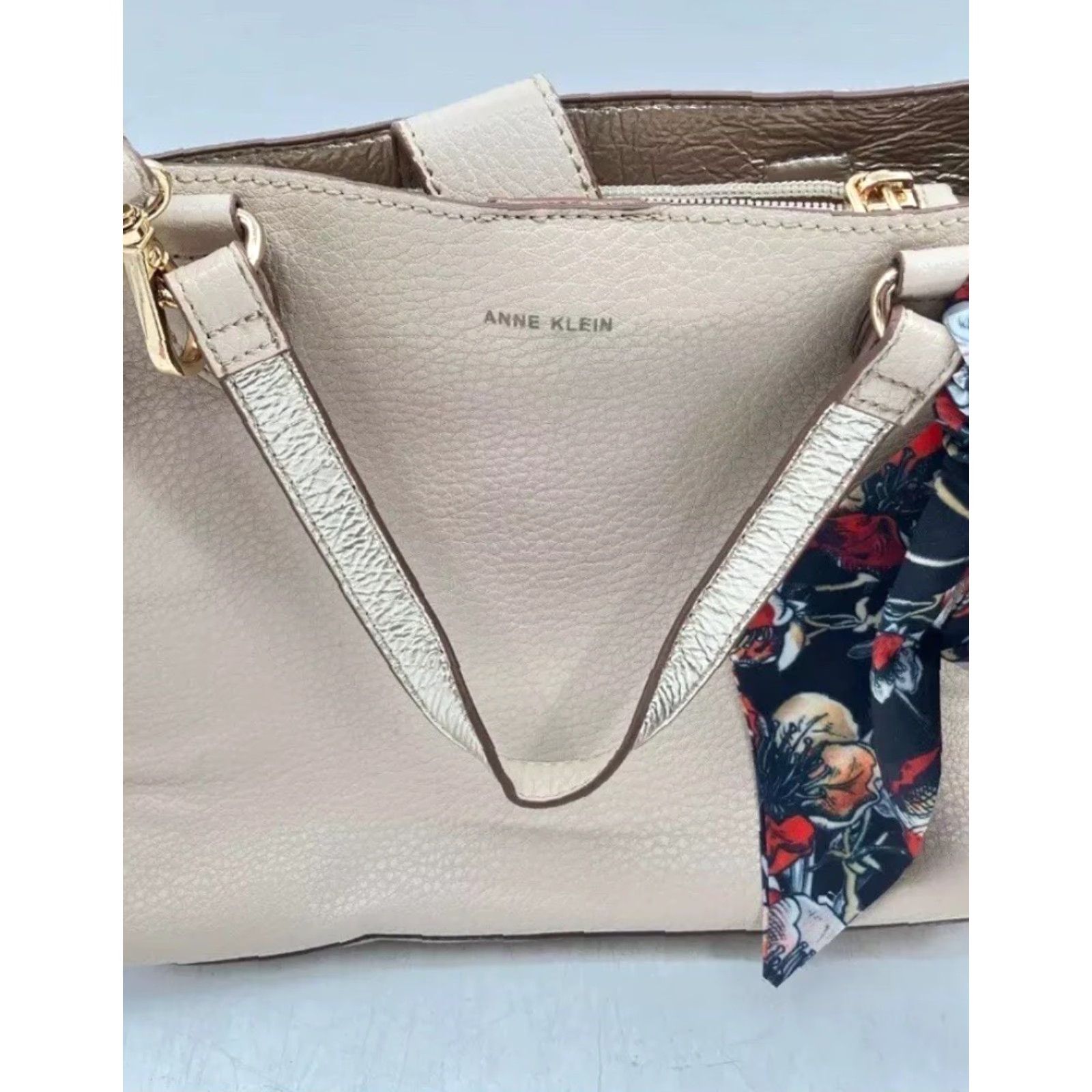 Anne Klein Women Anne Klein Small Beige Designer Handbag Purse w/ Multicolored Handkerchief Size ONE SIZE - 4 Thumbnail