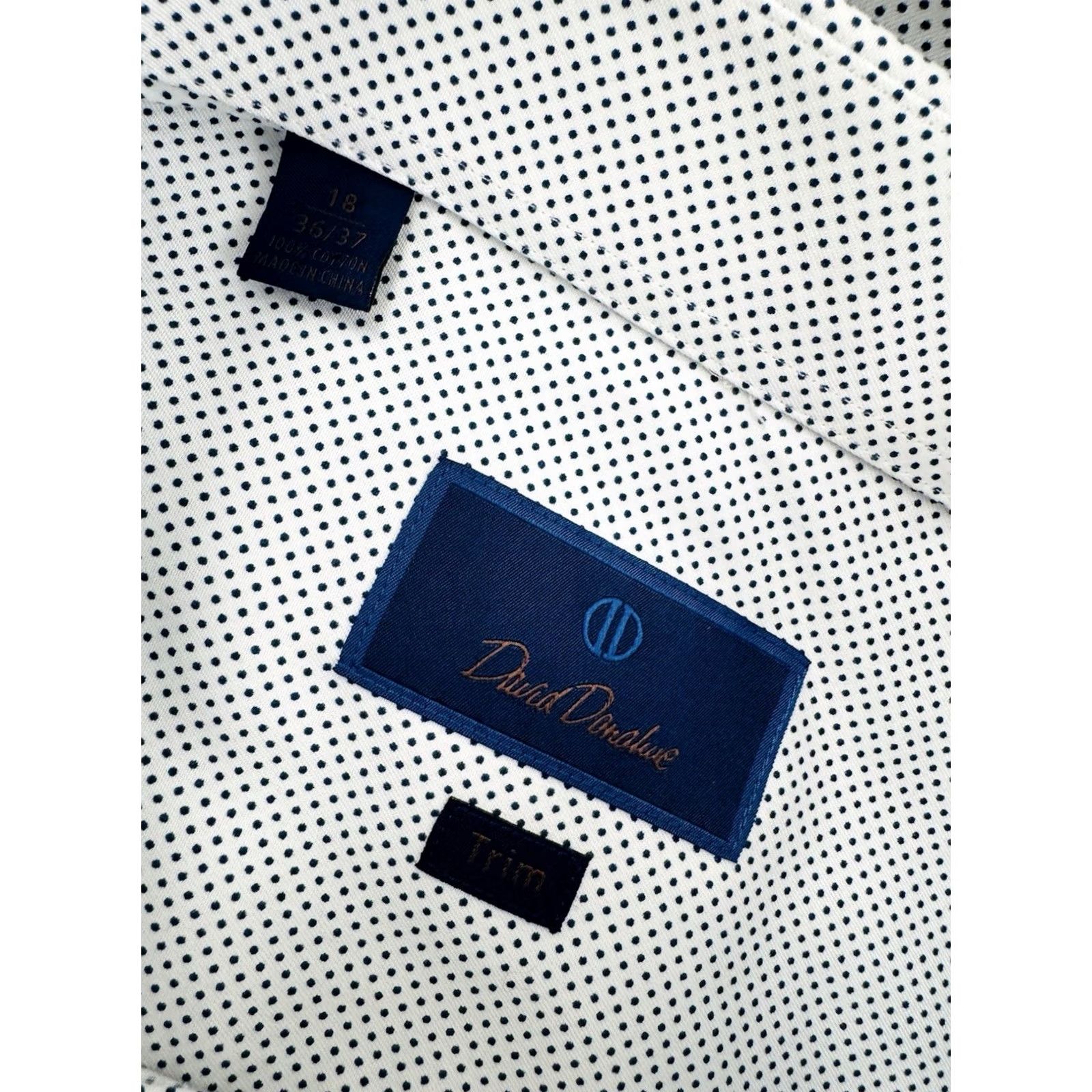 David Donahue David Donahue Dress Shirt Polka Dot Trim 18 36 / 37 White Blue Long Sleeve Button-Up Mens Regular XL? Size 48R - 5 Thumbnail