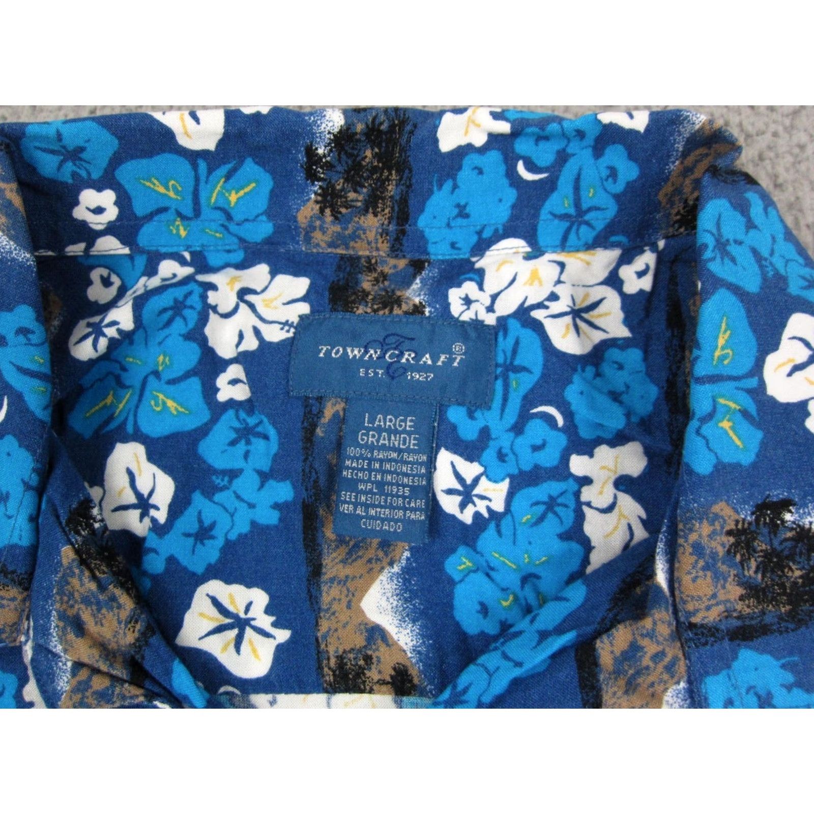 Vintage Town Craft Shirt Mens Large Blue Hawaiian Floral Button Up 90s Camp Casual Shirt Size US L / EU 52-54 / 3 - 3 Thumbnail