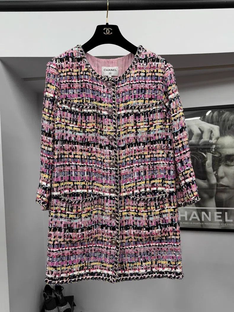 Chanel Chanel Pink-purple woven tweed coat Size XS / US 0-2 / IT 36-38 - 1 Thumbnail