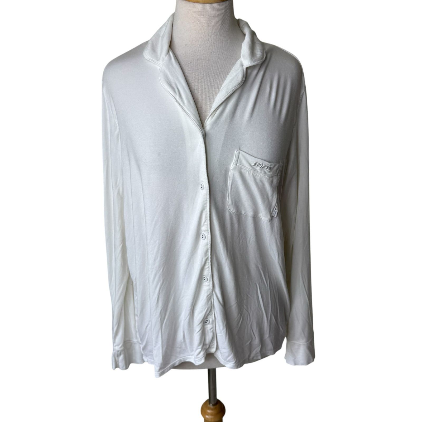 SKIMS SKIMS Long Sleeve Sleep Shirt in Snow Size Large Size L / US 10 / IT 46 - 4 Thumbnail
