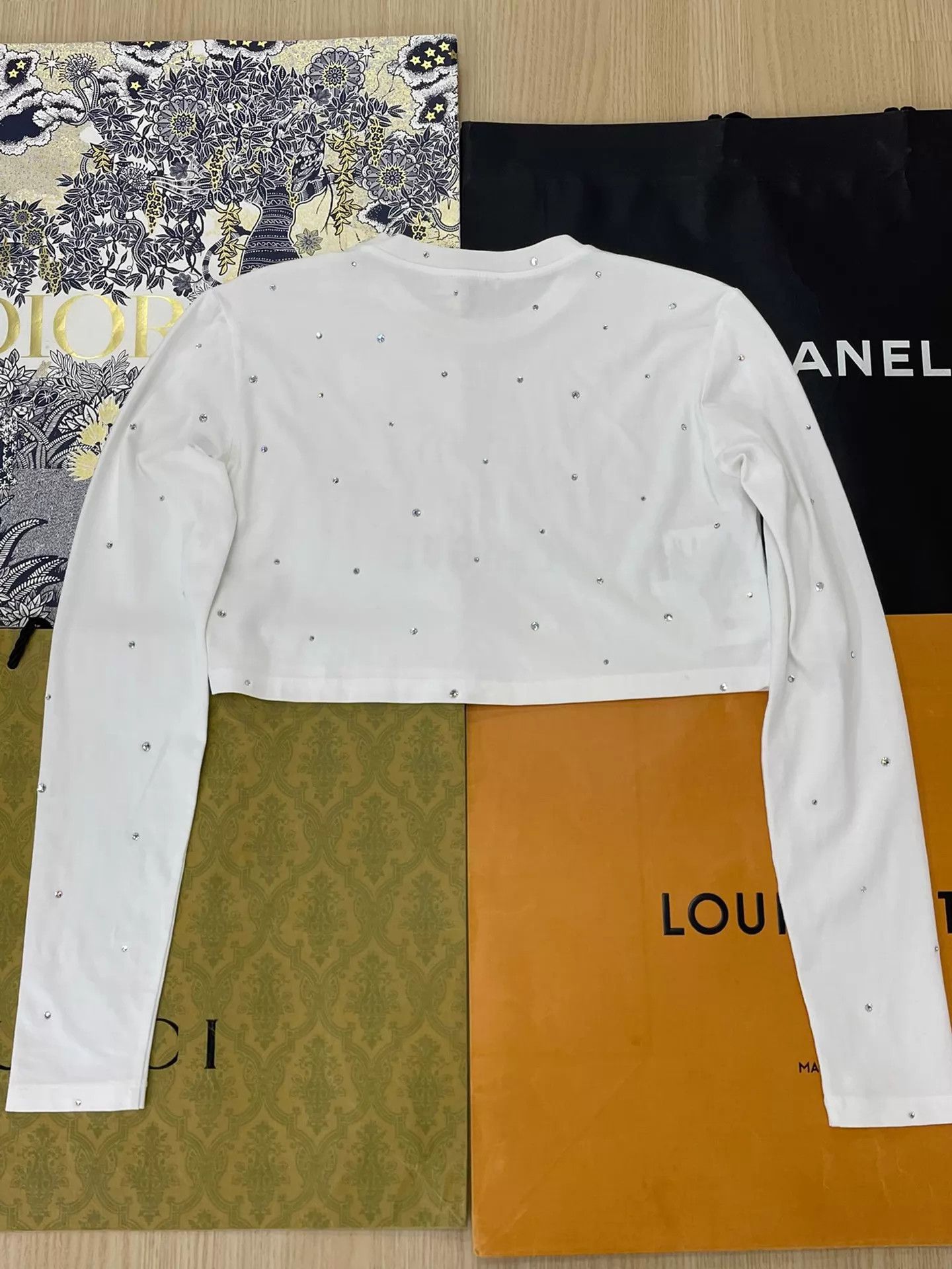 Miu Miu MIU MIU Women's White Crystal Long Sleeve T-Shirt XS Size XS / US 0-2 / IT 36-38 - 3 Thumbnail