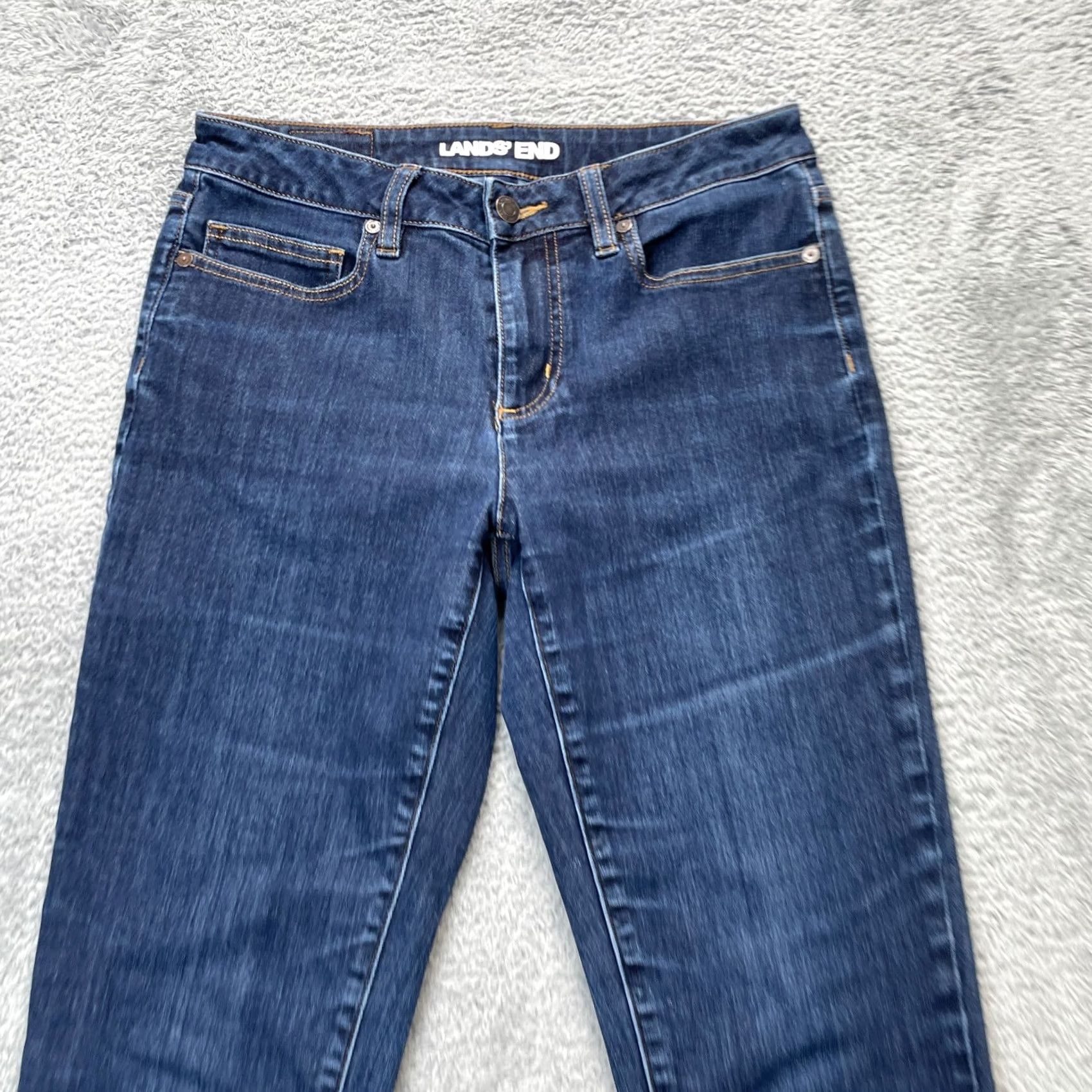 Lands' End Lands End Jeans Womens 6 Petite Blue Straight Leg Dark Wash Denim Stretch Cotton Size 30" / US 8 / IT 44 - 6 Thumbnail
