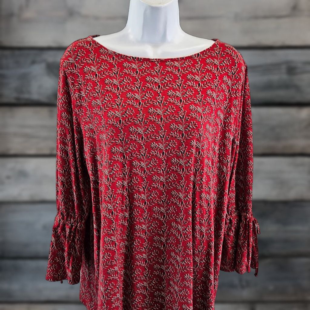 J. Jill J Jill Womens Top L Red 3/4 Sleeve Cotton Blend Blouse Lights Colorful Womens Size L / US 10 / IT 46 - 1 Thumbnail