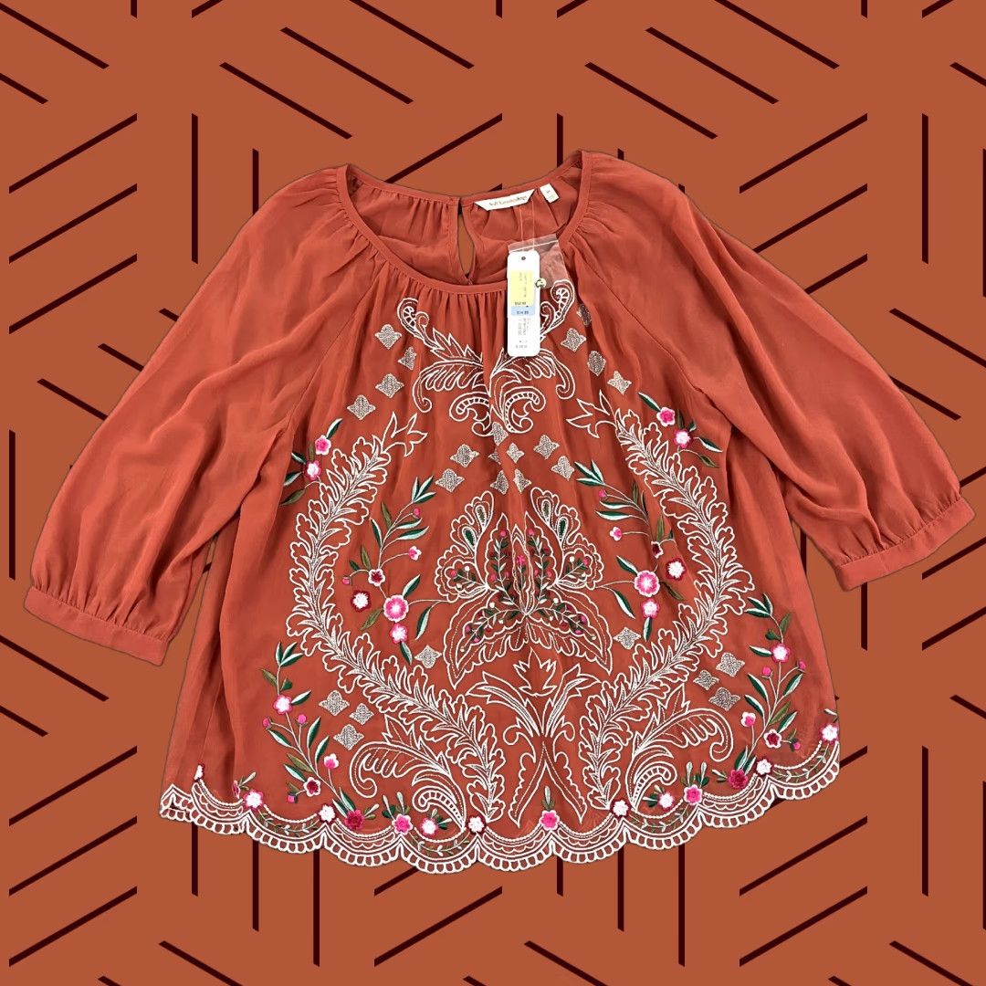 Soft Surroundings VINTAGE? No, but SOFT SURROUNDINGS Bella Top Womens XL Sunrise Canyon Floral Embroidered Blouse Size XL / US 12-14 / IT 48-50 - 1 Thumbnail