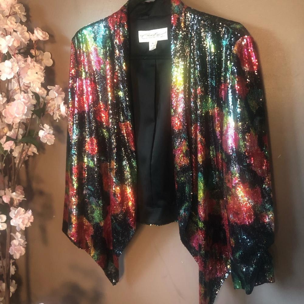 Designer Floral blazer with sequins long sleeve Size XL / US 12-14 / IT 48-50 - 2 Thumbnail