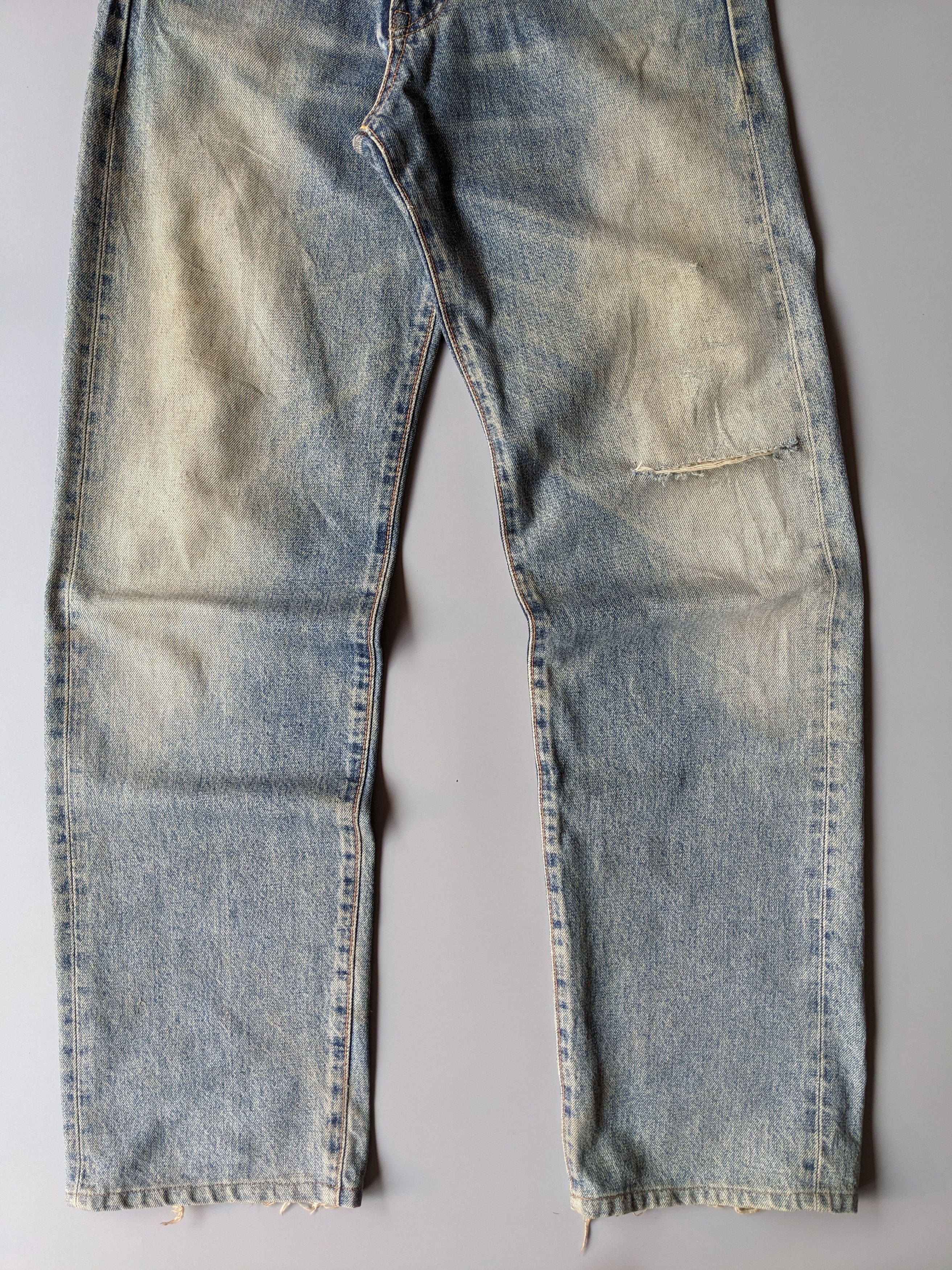 Edwin 505x faded blue distressed selvedge jeans