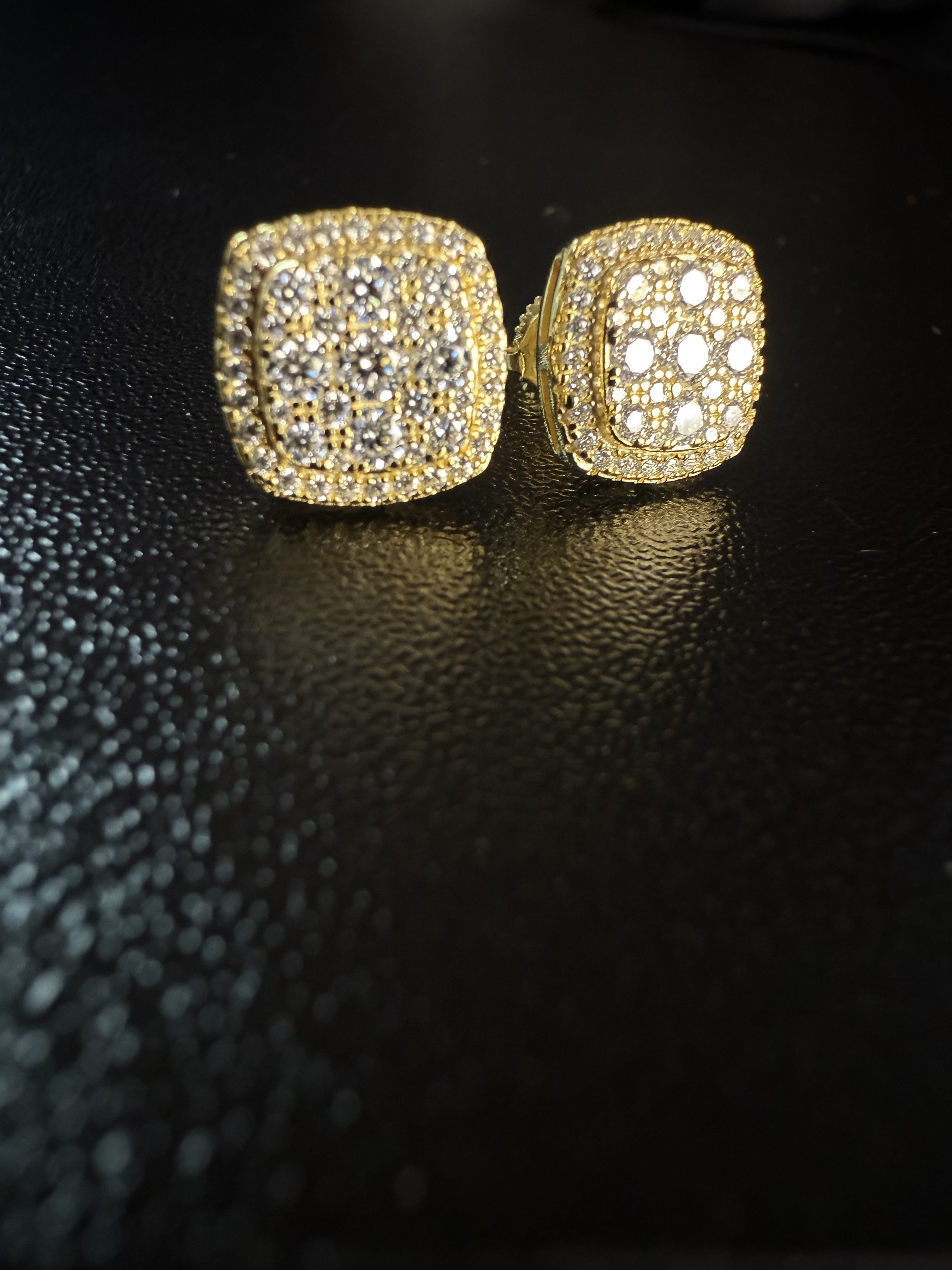 Other Square ice cross men’s Moissanite gold plated earrings Size ONE SIZE - 3 Thumbnail