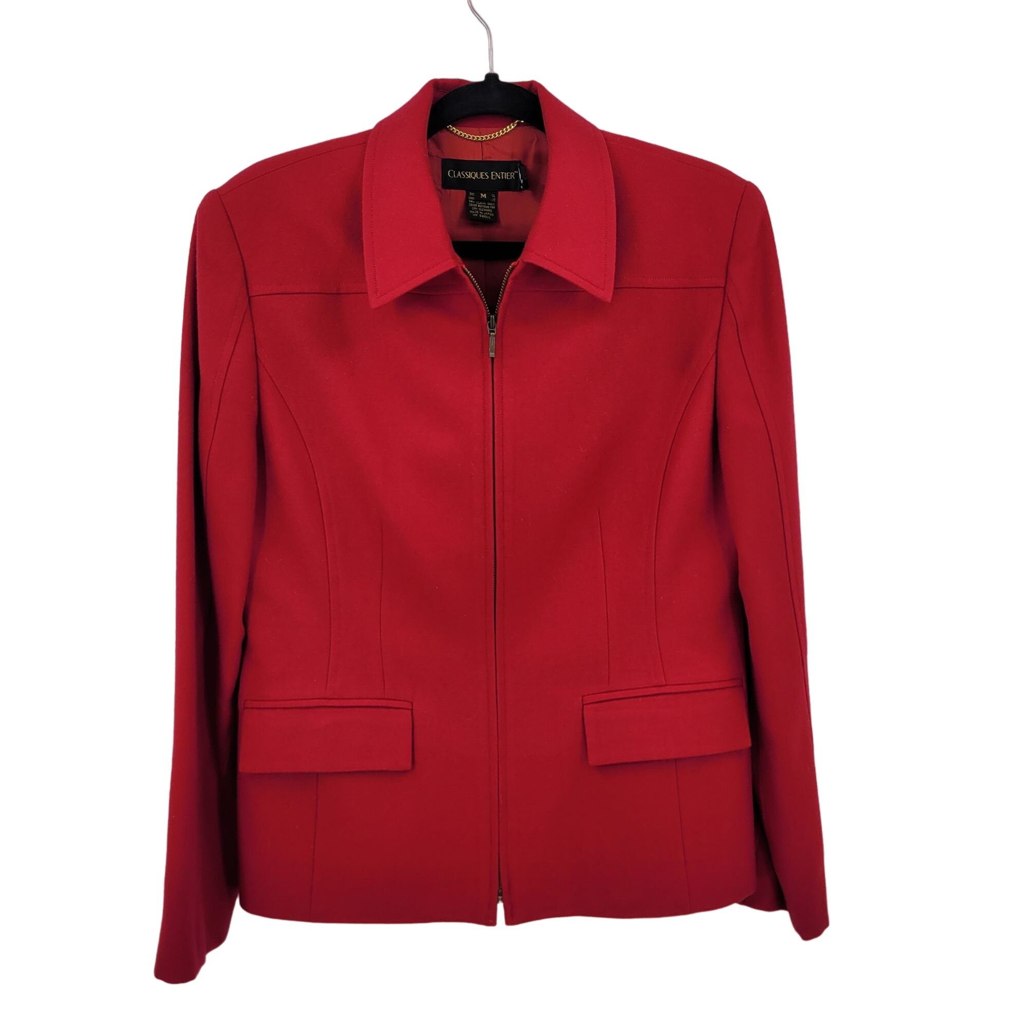 Vintage Classiques Entier Wool Blazer Jacket M Red Zip Up