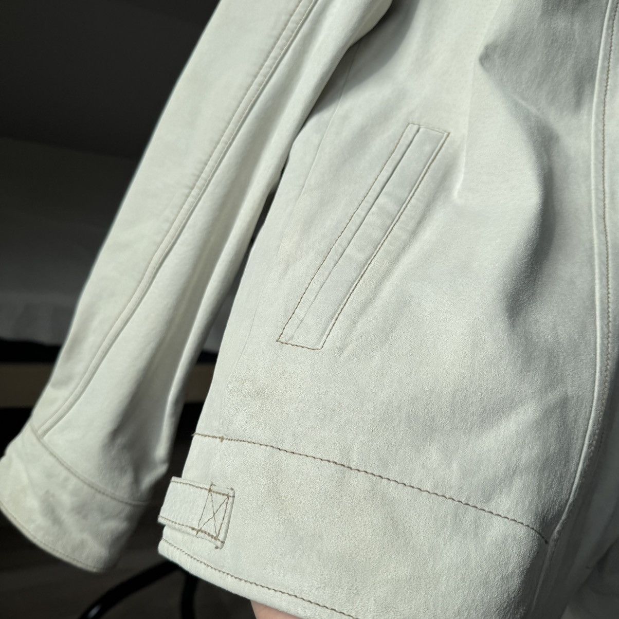 Genuine Leather × Vintage Vintage White Suede Leather Jacket XL Oversized Biker RARE Size US XL / EU 56 / 4 - 12 Thumbnail