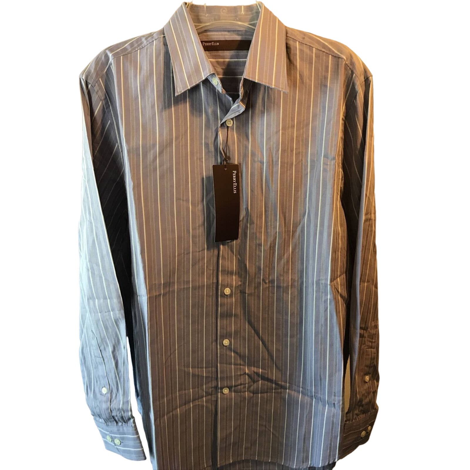 Perry Ellis Perry Ellis Men’s M Purple Striped Button Down Cotton Shirt Size US M / EU 48-50 / 2 - 1 Thumbnail