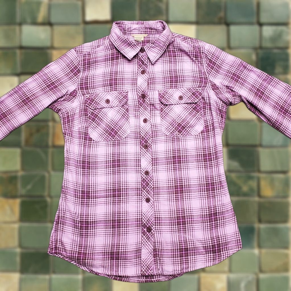 Pinko Duluth Trading Shirt Womens XS Pink Plaid Flannel Outdoors Cabin Hike Button-Up Casual Classic Cotton Blend Size XS / US 0-2 / IT 36-38 - 1 Thumbnail