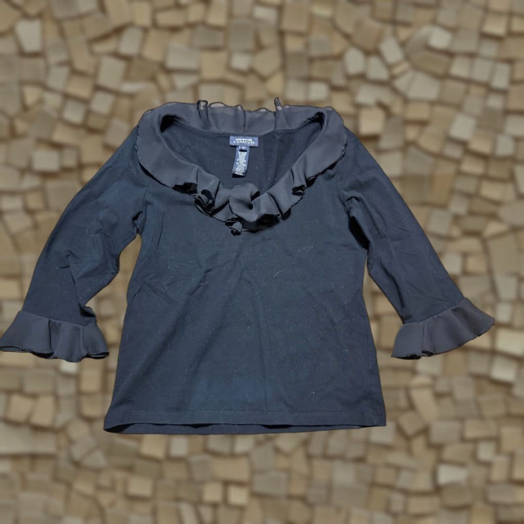 Jones New York Jones New York Signature Blouse Women's Medium Black Ruffle V-Neck Casual Modern Basic Shirt Womens Size M / US 6-8 / IT 42-44 - 1 Thumbnail