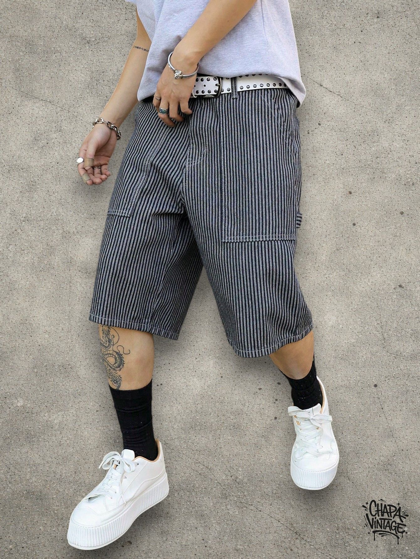 Vintage Striped cargo gray shorts Size US 32 / EU 48 - 2 Thumbnail