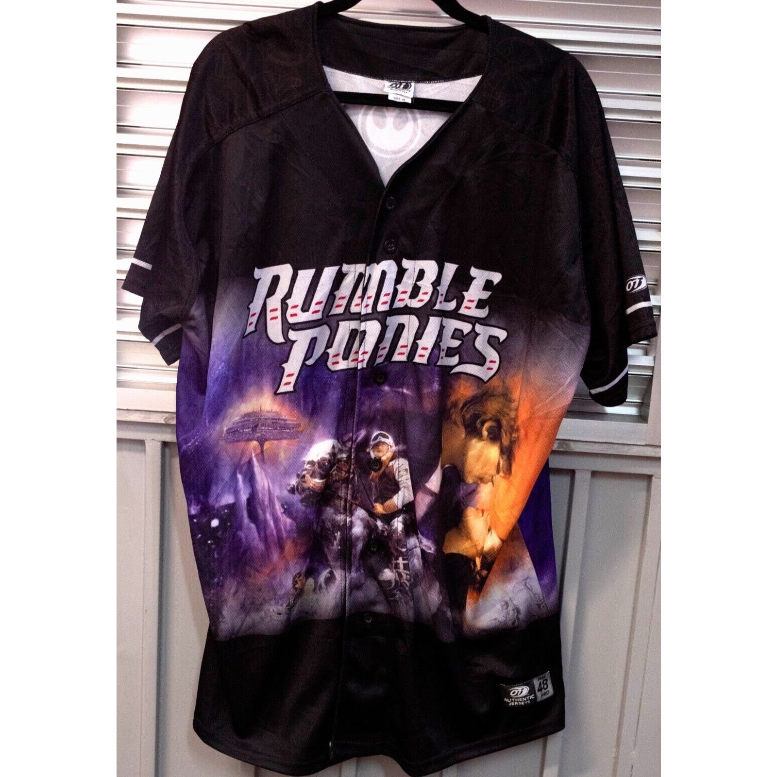 image of Mlb Rumble Ponies Star Wars Game Used Baseball Jersey Ot 48 Mets in Black, Men's (Size XL)