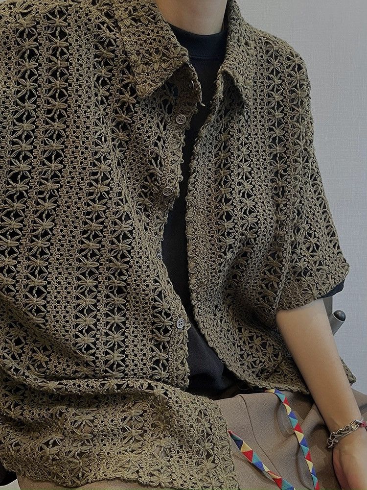 Japanese Brand × Vintage Retro fashion hollow out crochet button up shirt Size US XXL / EU 58 / 5 - 3 Thumbnail