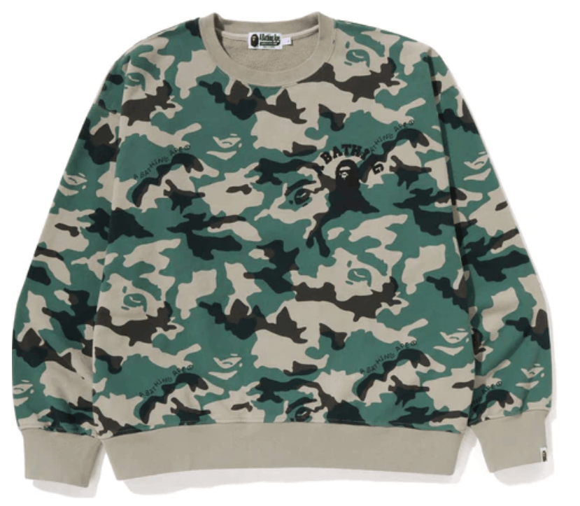 image of Bape Woodland Camo Loose Fit Crewneck in Green, Men's (Size XL)