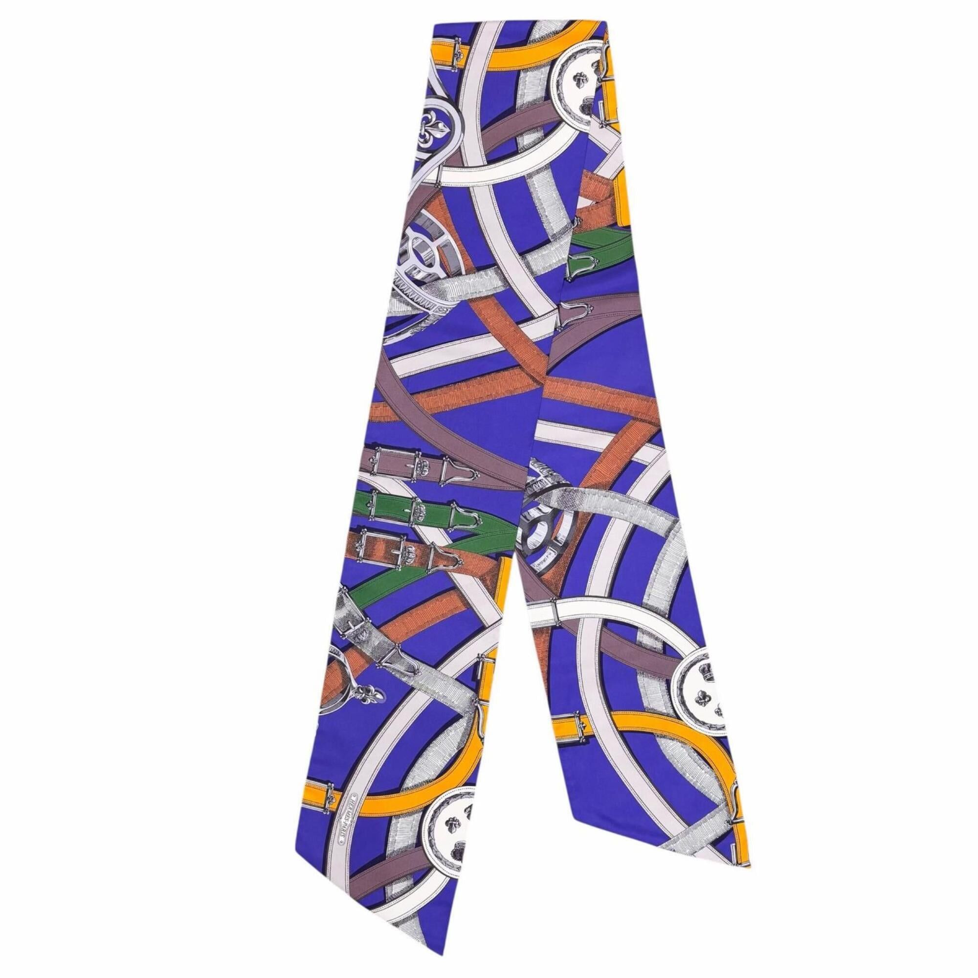 Hermes HERMES Maxi Twilly CAVALCADOUR 100% Silk Scarf/Muffler, Purple Multi, with Box, Made in France, Women's Size ONE SIZE - 1 Thumbnail