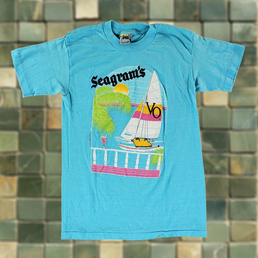 Vintage VINTAGE Seagram's VO T Shirt Tophalf VTG 80s 90s Surf Beach Blue Sheer Burnout Mens M Shirt Size US M / EU 48-50 / 2 - 1 Thumbnail
