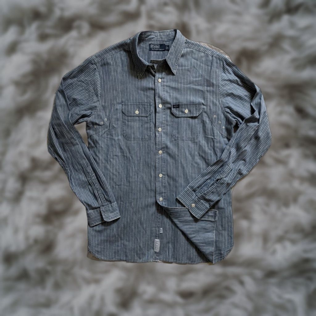 VINTAGE Polo Ralph Lauren Shirt Denim Button-Front 2 Pocket Long Sleeve Mens L