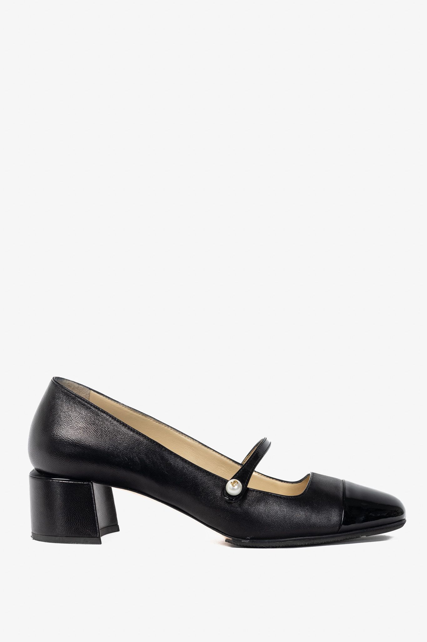 Jimmy Choo Jimmy Choo Elisa Black Cap-Toe Faux-Pearl Mary Jane Pumps Size US 7 / IT 37 - 1 Thumbnail