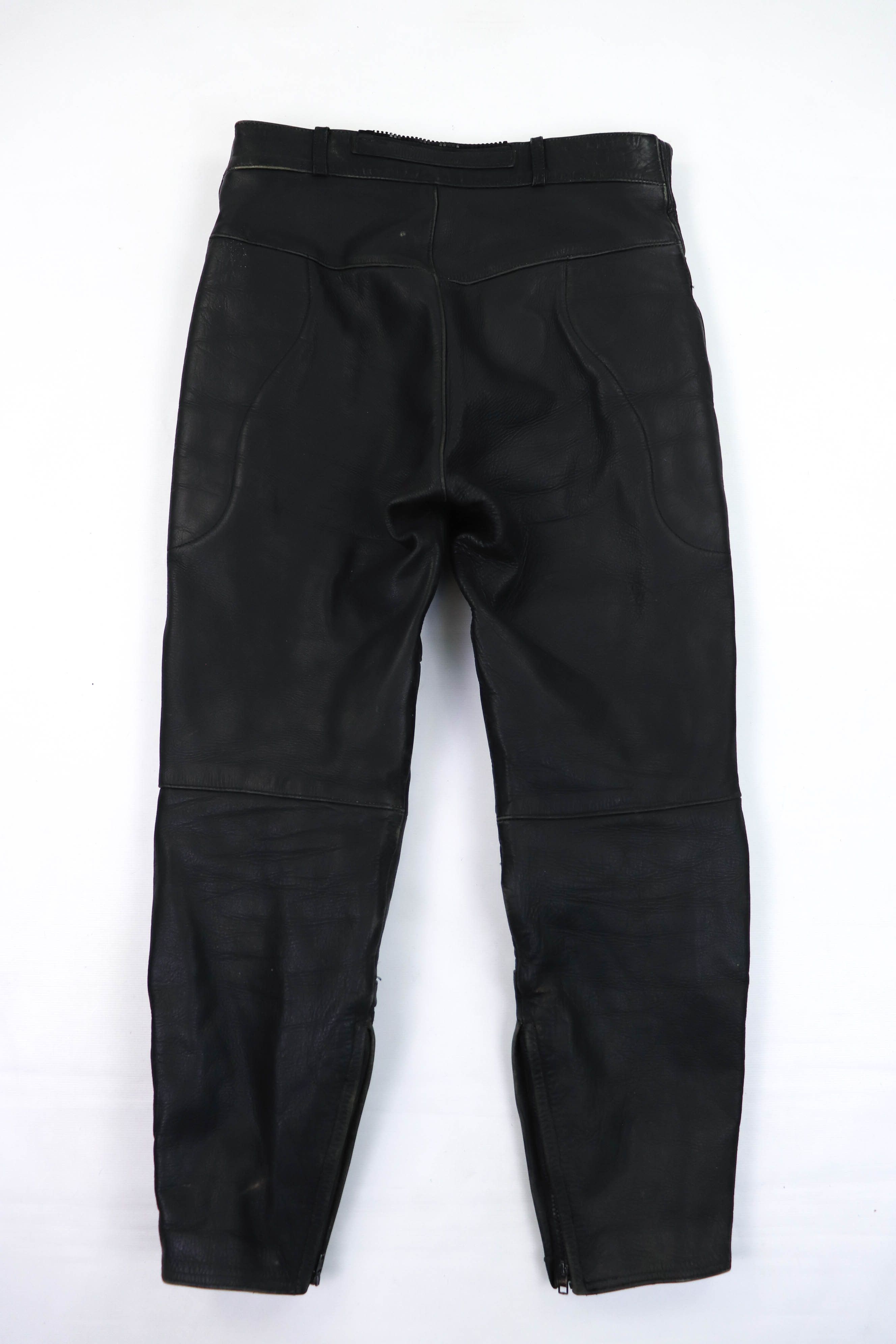 Genuine Leather 00s Vintage ASHMAN Black Genuine Cowhide Leather Biker Pants Size US 32 / EU 48 - 2 Thumbnail