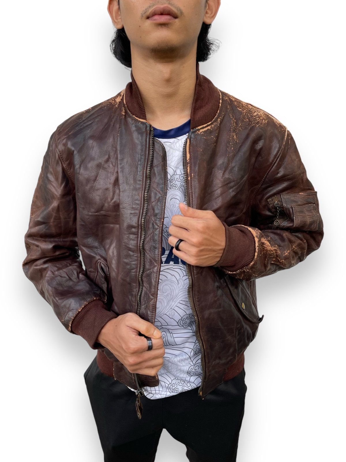 Golden Bear 🔥Vintage Golden Bear Genuine Leather Flight Bomber Jacket Size US M / EU 48-50 / 2 - 2 Thumbnail
