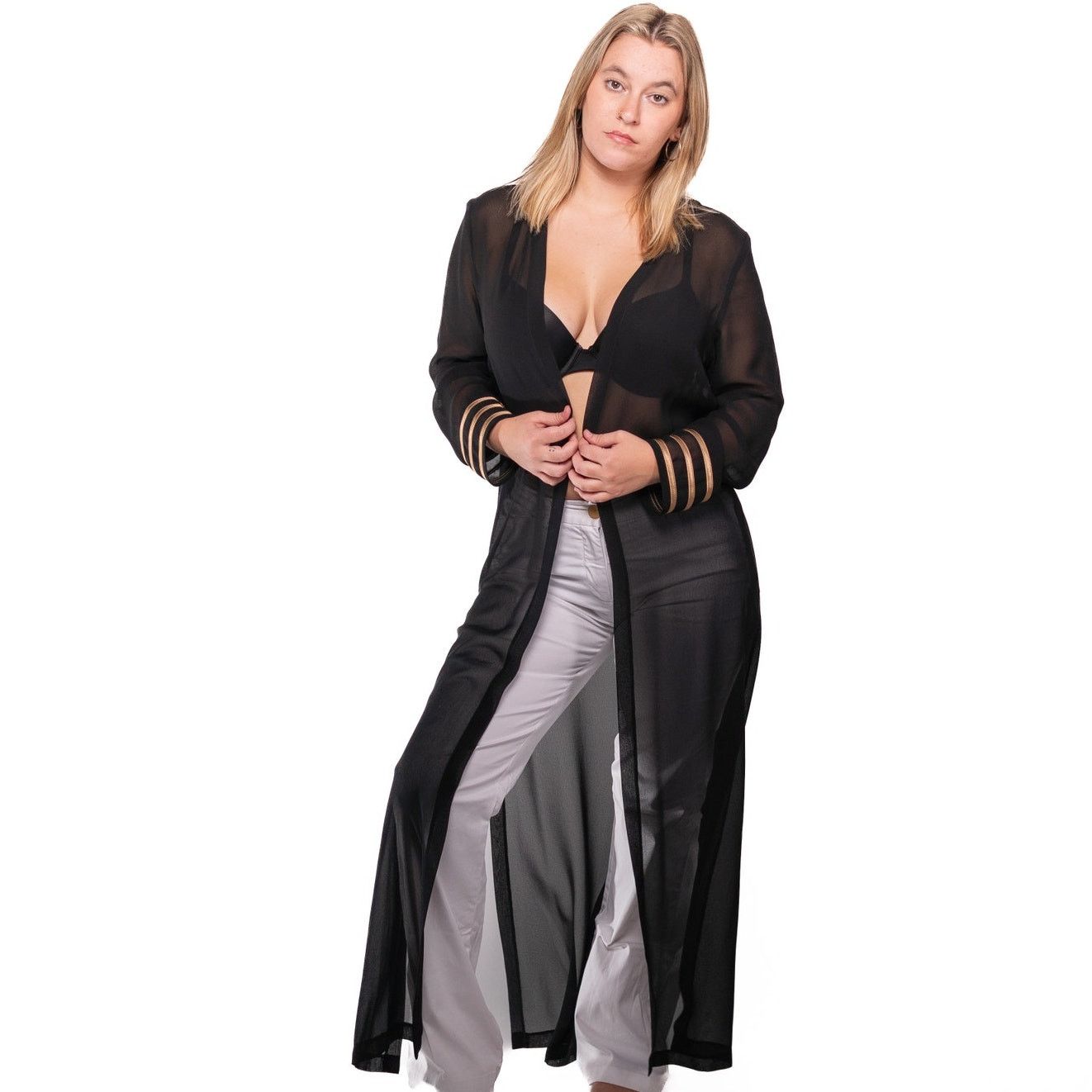 Joseph Ribkoff Vintage 80s Joseph Ribkoff Couture Black Sheer Duster Size ONE SIZE - 2 Thumbnail