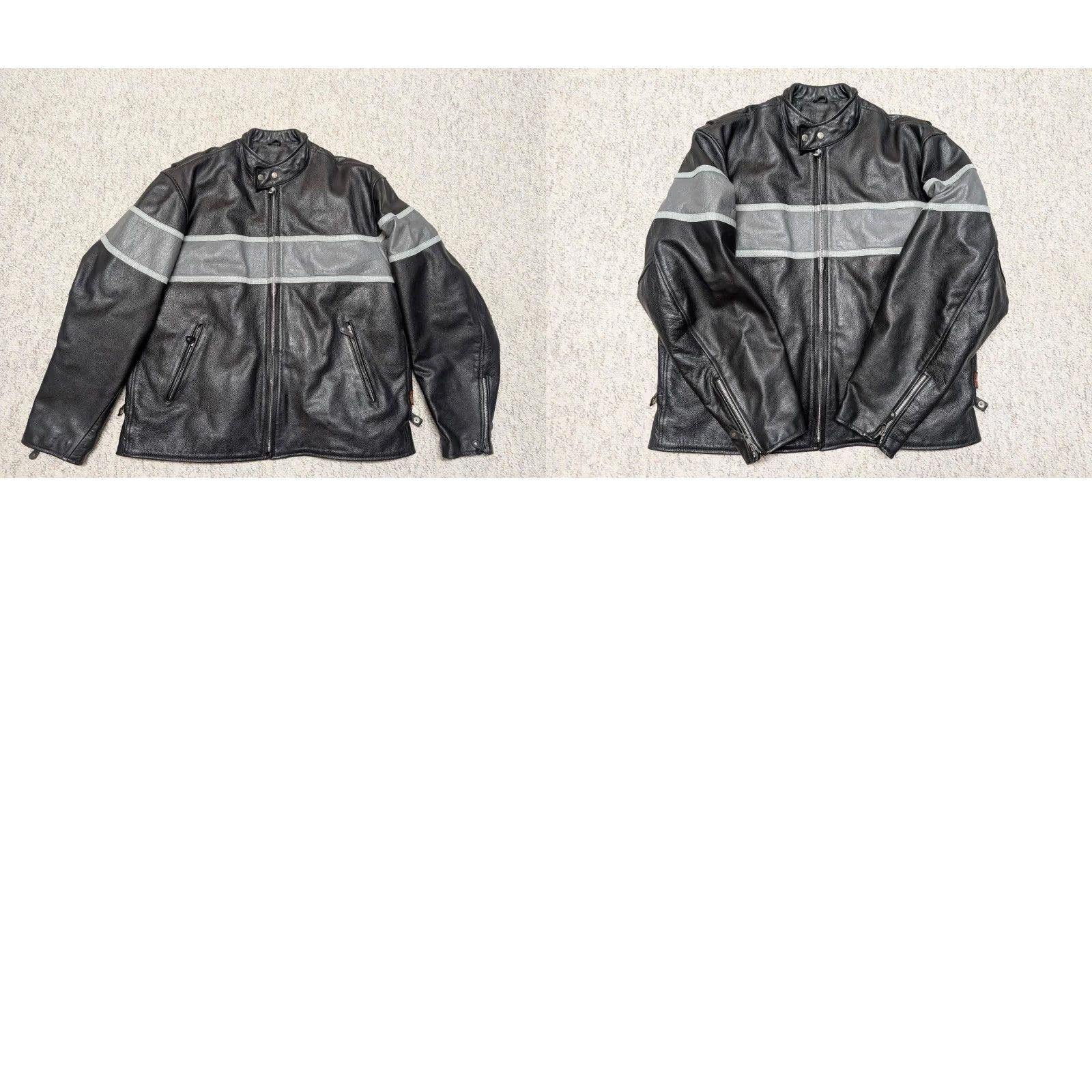 Vintage VINTAGE Hot Leathers motorcycle jacket 3XL Cafe-Racer Leather Jacket Mens Striped black gray 52 Cowhide 1990s Size US XXL / EU 58 / 5 - 8 Thumbnail