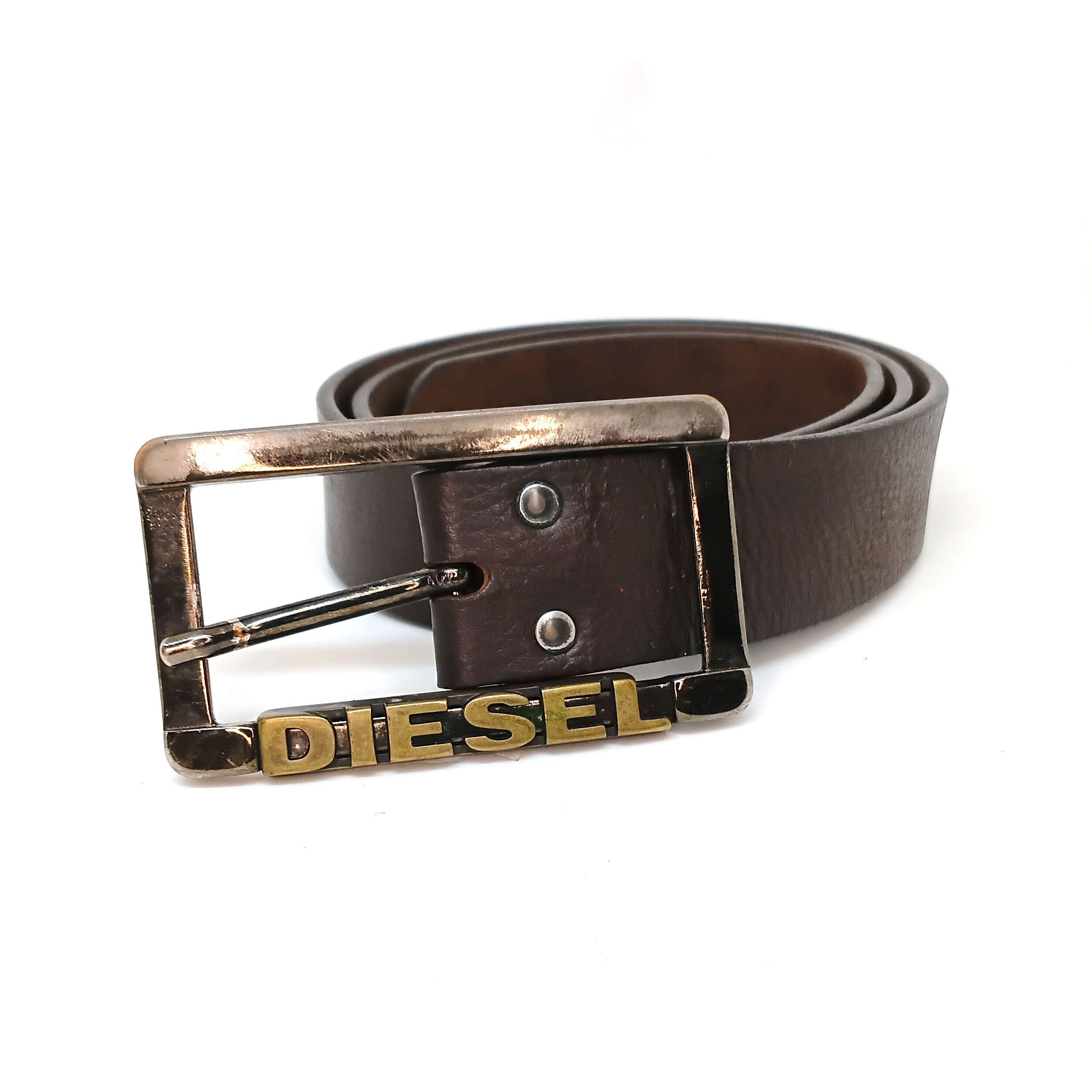 Diesel Diesel Brown Leather Belt with Large Buckle Size 36 - 1 Thumbnail