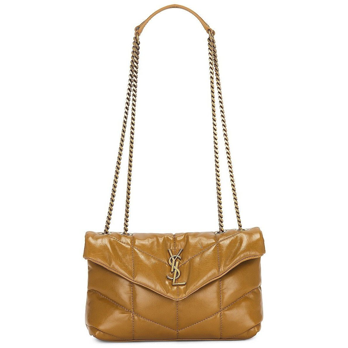 SAINT LAURENT Puffer Toy $2490 Tabac Brown Leather Shoulder