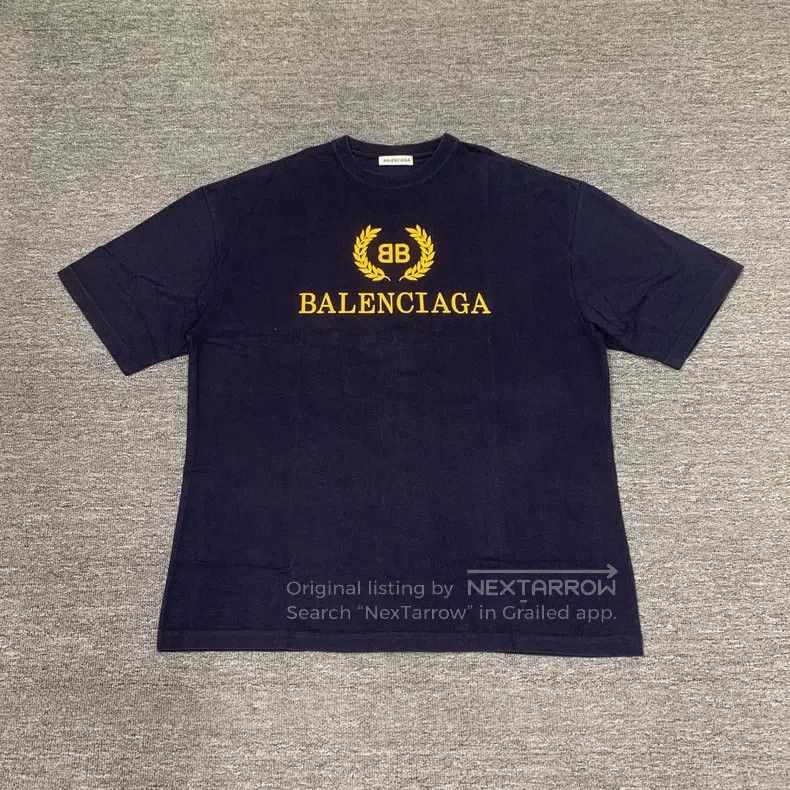 Balenciaga Balenciaga Navy Blue Wheat Pattern Short Sleeve Size US M / EU 48-50 / 2 - 1 Thumbnail