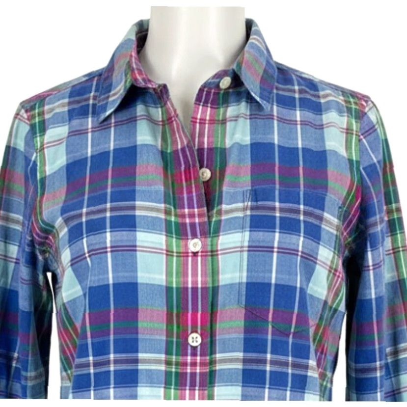 J.Crew VINTAGE J.CREW Button-Up Shirt Womens XS Blue Pink Green Plaid 100% Cotton stains Size XS / US 0-2 / IT 36-38 - 2 Thumbnail