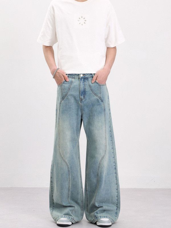 Japanese Brand American-style washed patchwork heavy-duty work jeans Size US 32 / EU 48 - 2 Thumbnail
