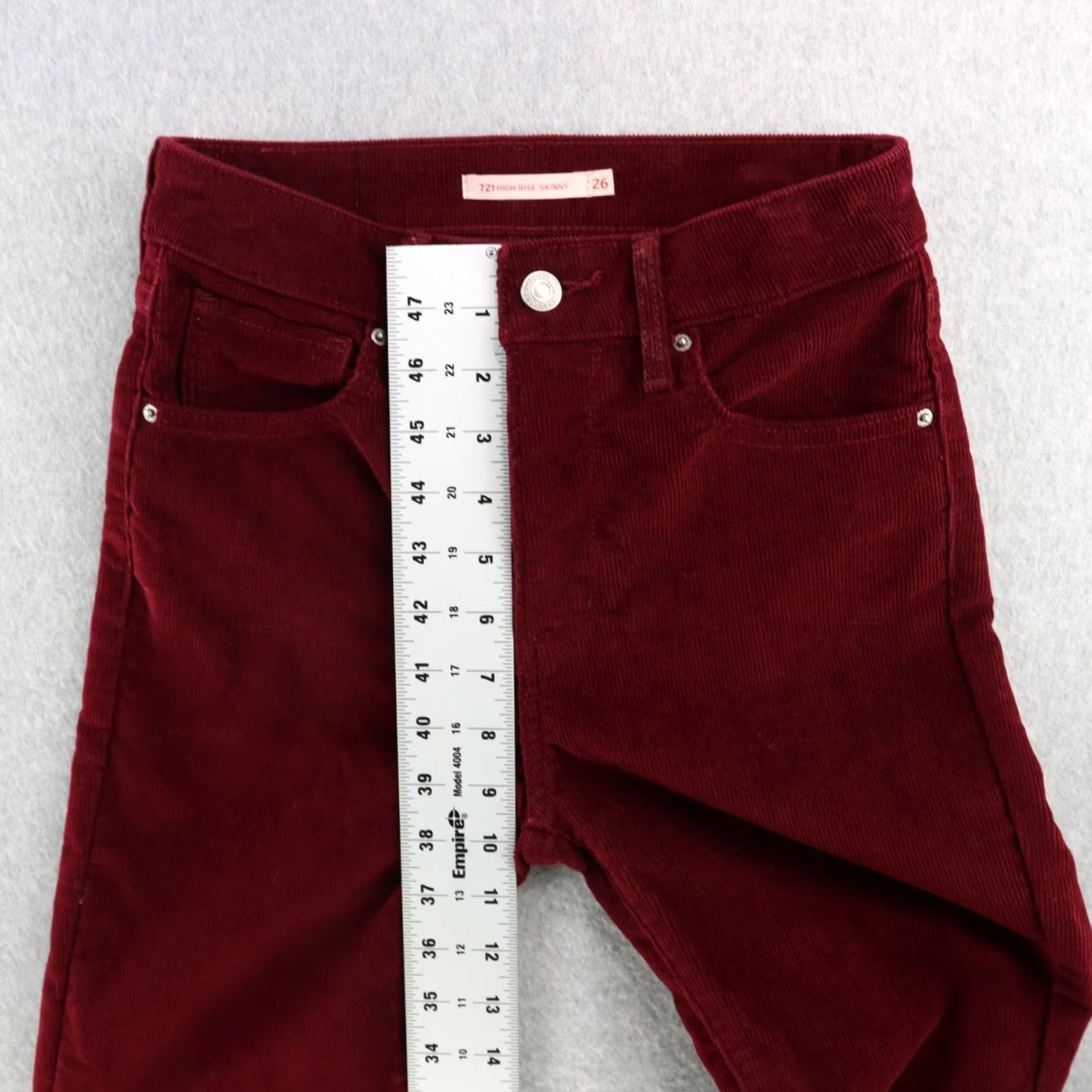 Levi's Levis 721 Skinny Jeans Women Size 26 High Rise Corduroy Burgundy Zipper Size 26" / US 2 / IT 38 - 5 Thumbnail