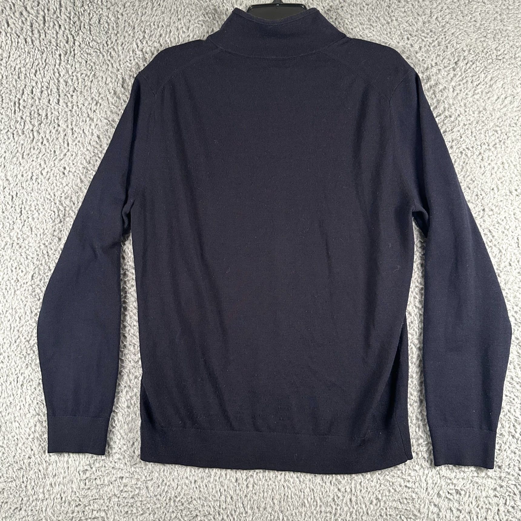 Reiss Blackhall Sweater Mens L Navy Long Sleeve 1/4 Zip Merino Wool Flaw