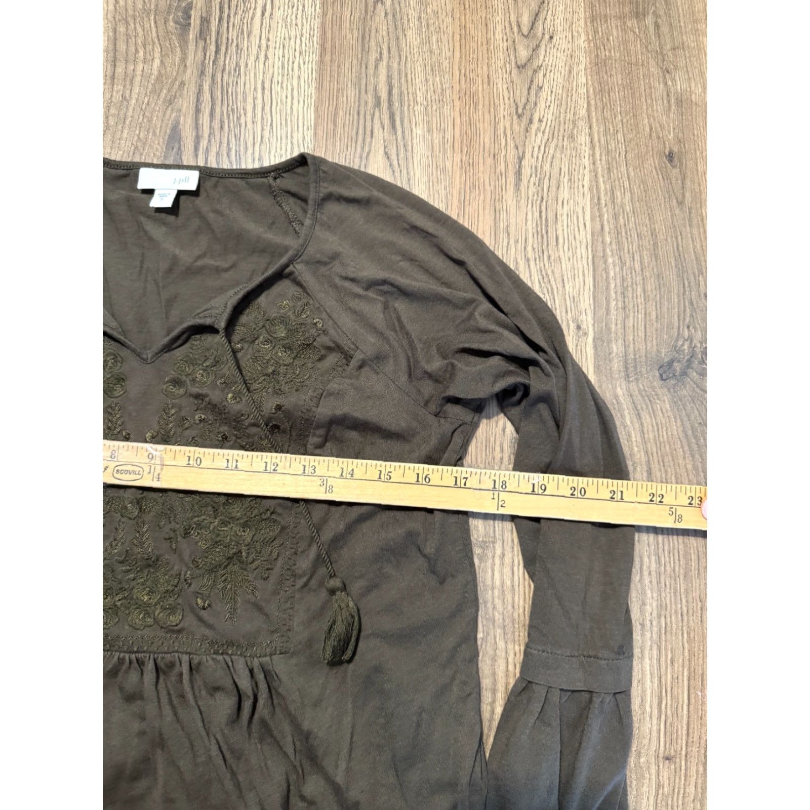 J. Jill J. Jill Blouse Womens Size S Green Long Sleeve V-neck Floral Shirt Size S / US 4 / IT 40 - 6 Thumbnail